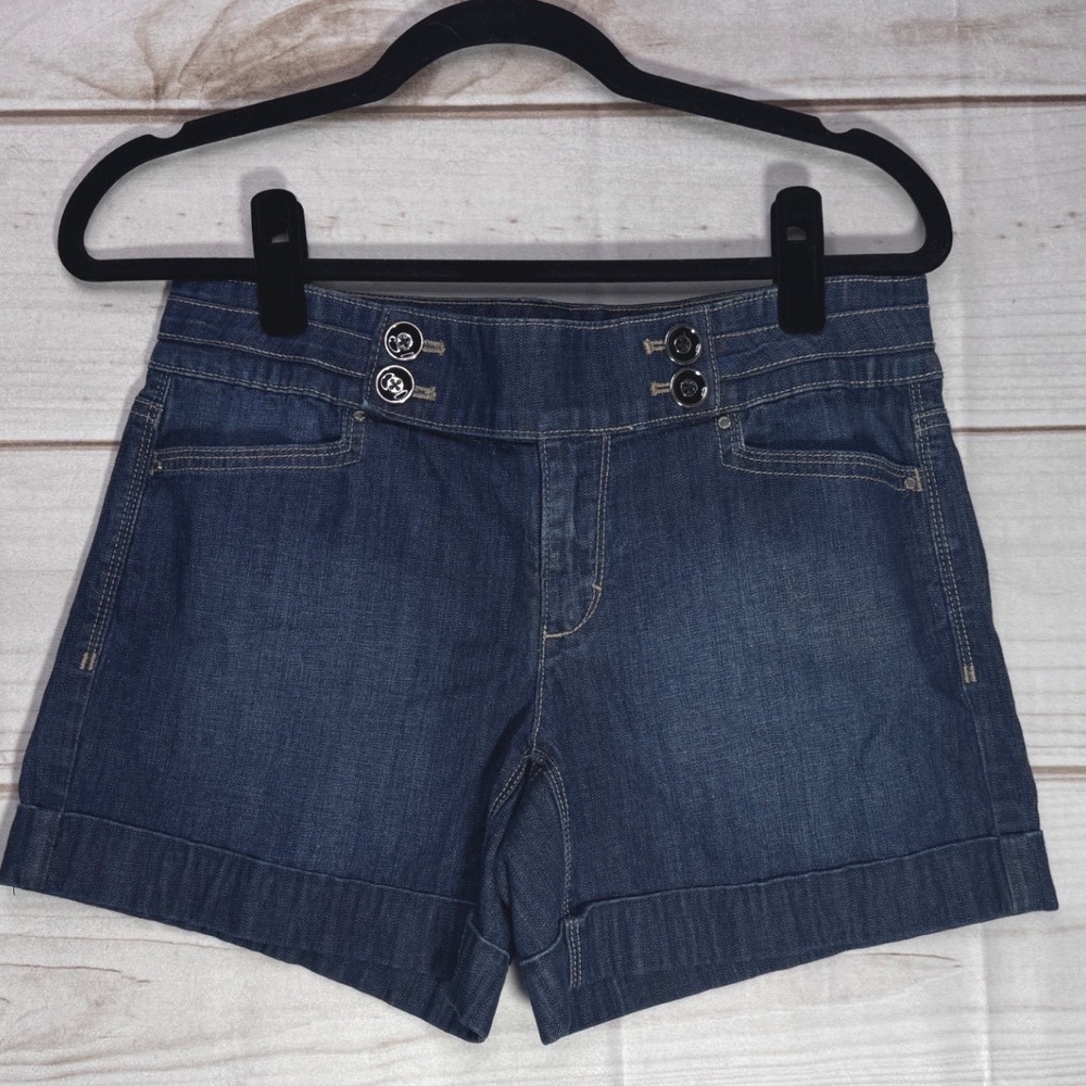 White House Black Market Blanc Dark Wash Denim Cuffed Tailored Style Shorts Sz 4